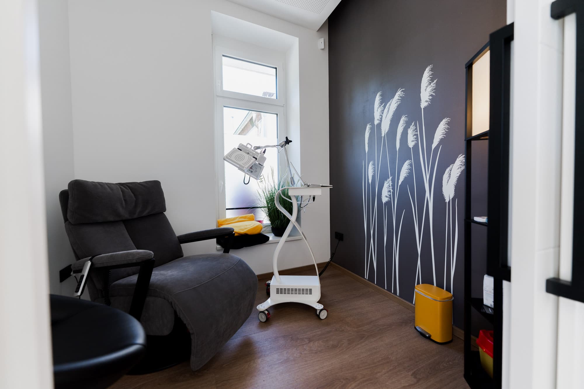 Ruheraum mit Sessel und Fenster in der Ordination dentalReinisch